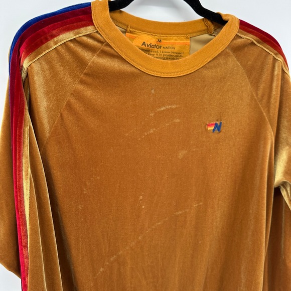 Aviator Nation Classic Velvet Relaxed Crewneck Sweatshirt Gold Unisex Size M - Picture 4 of 11